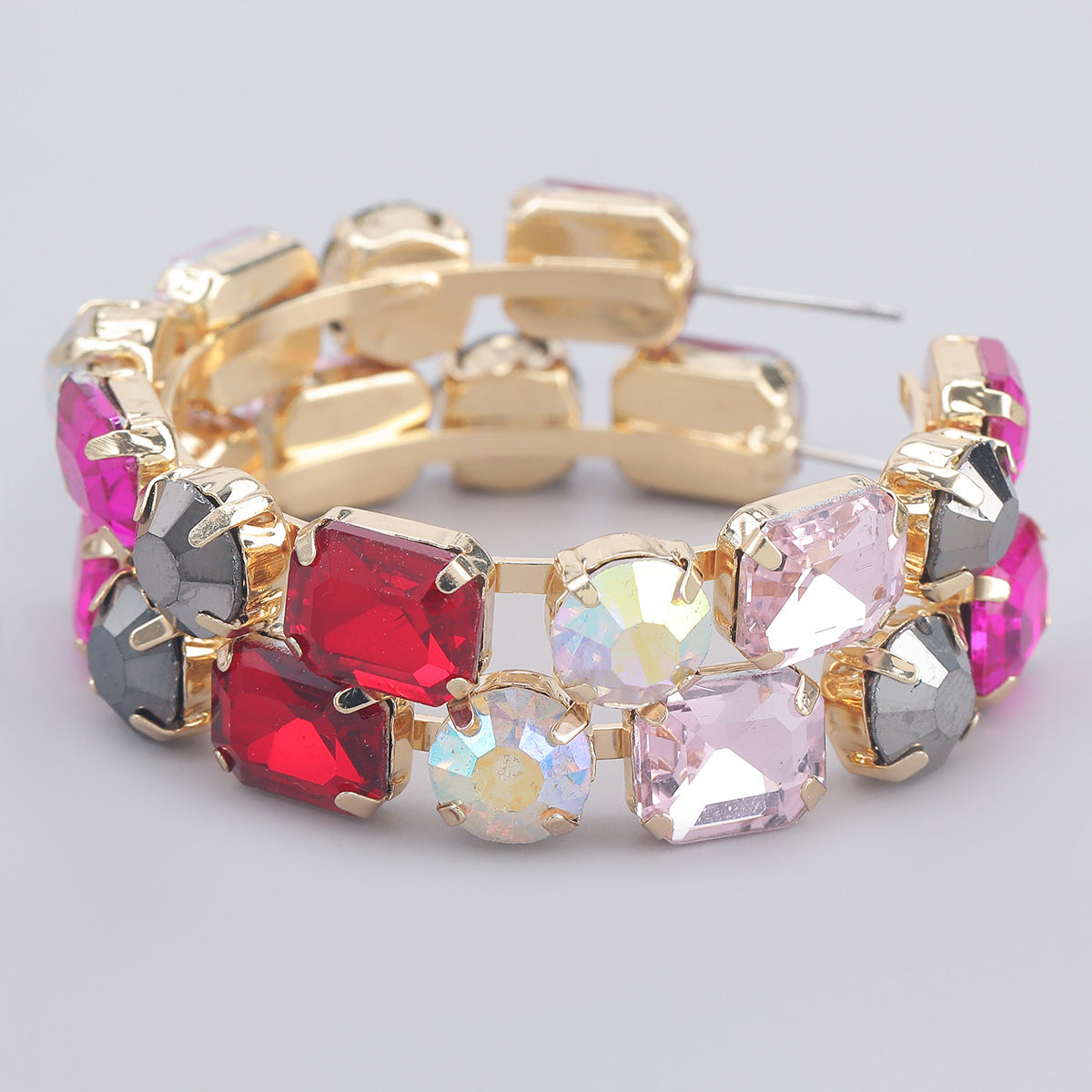 Wholesale Diamond Square Glass Diamond Circle Alloy Earrings